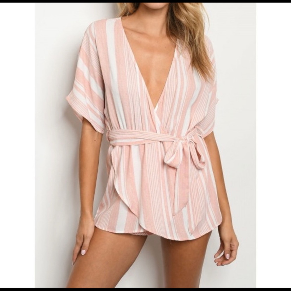 Blush Pink Striped Romper